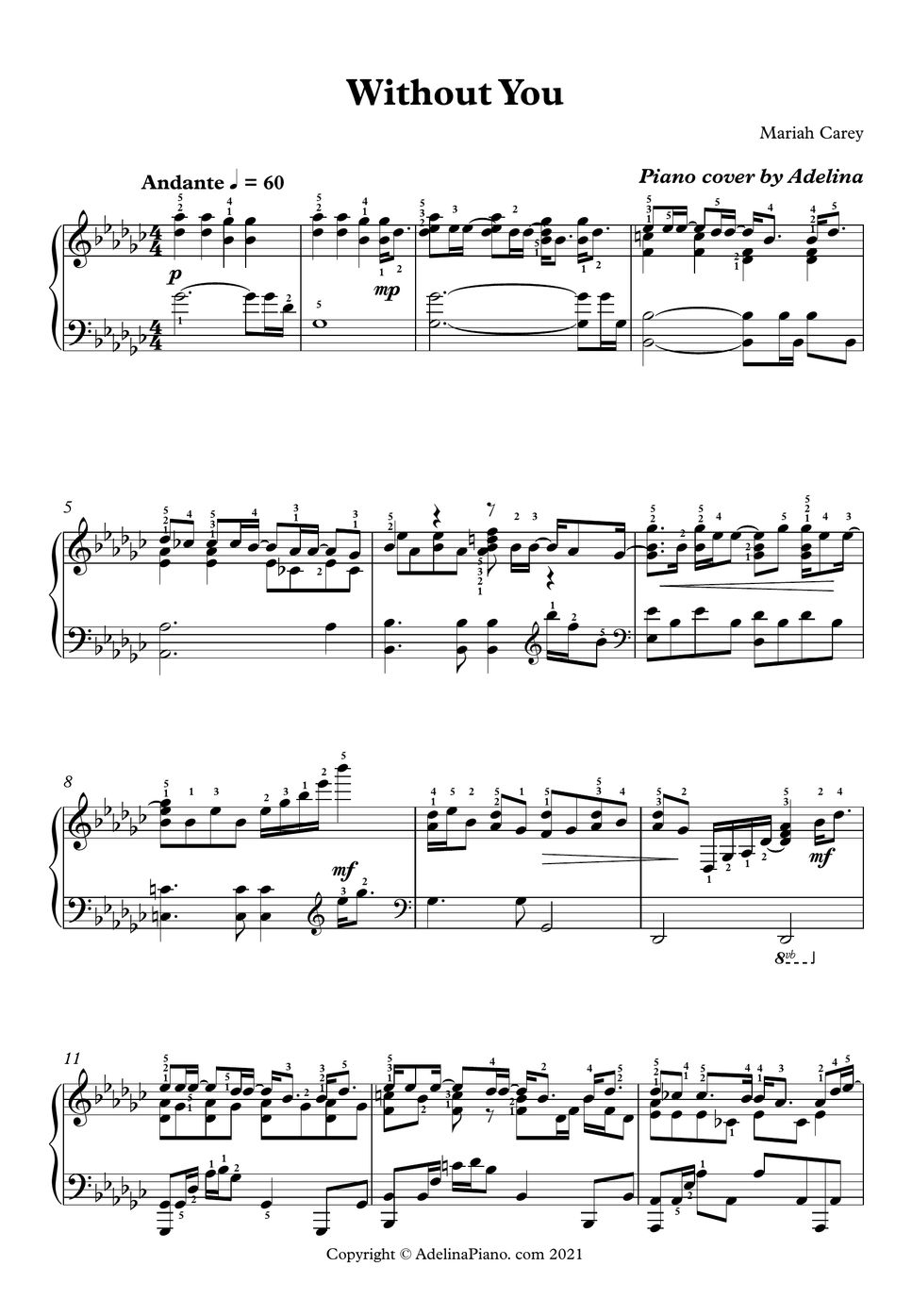 Mariah carey without you by adelina piano