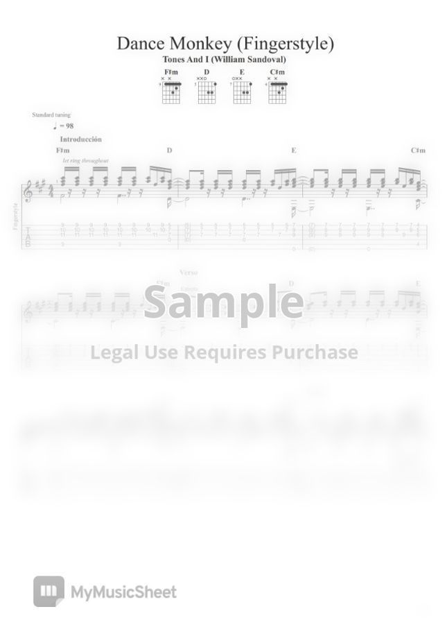 TONES AND I Dance Monkey (Fingerstyle) by William Sandoval tab Sheet