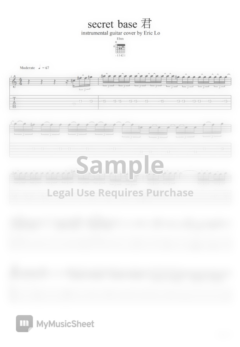 secret base 君 guitar cover by Eric Lo Tab + 1staff Sheet