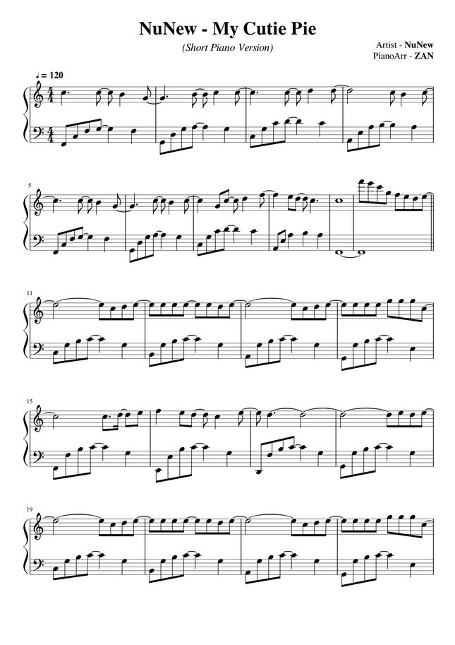 NuNew ไอ้คนน่ารัก ( My Cutie Pie ) by ZAN Sheet Music