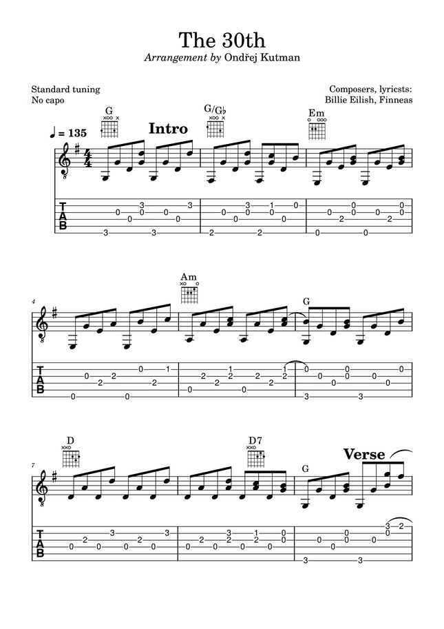 Billie Eilish The 30th By Ond ej Kutman Tab Sheet Music Billie eilish the 30th by ond ej kutman tab sheet music