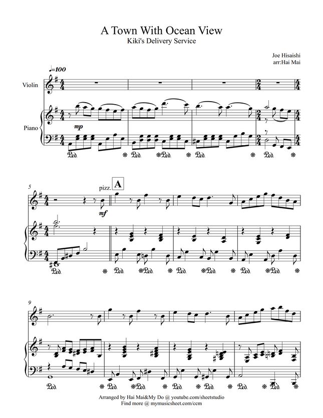 Joe Hisaishi A Town With Ocean View for Violin solo and Piano