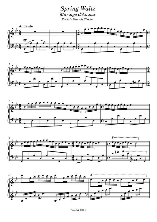 F. Chopin Spring Waltz (Mariage d'Amour) by Piano Suit Sheet Music