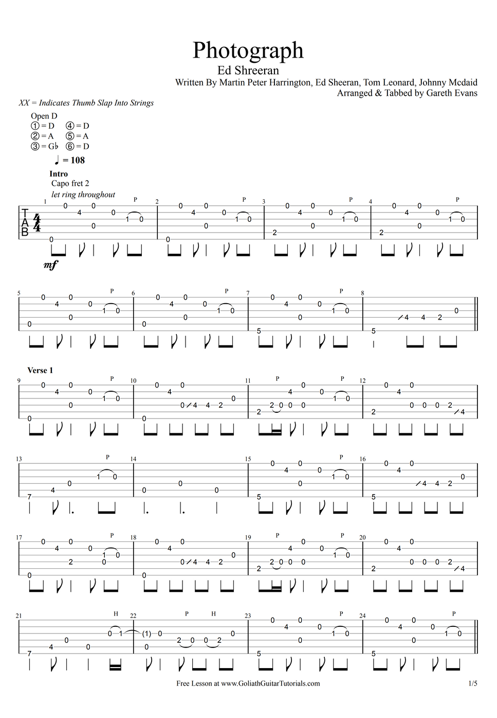 Ed Sheeran Photograph (Fingerstyle) by Gareth Evans نوتة