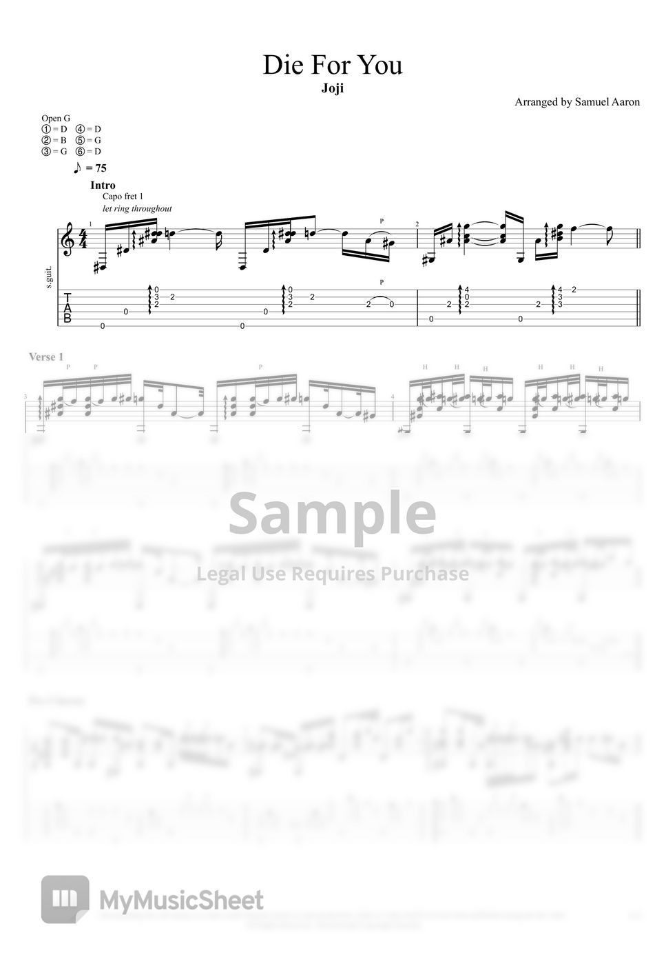 Joji Die For You TAB by Samuel Aaron