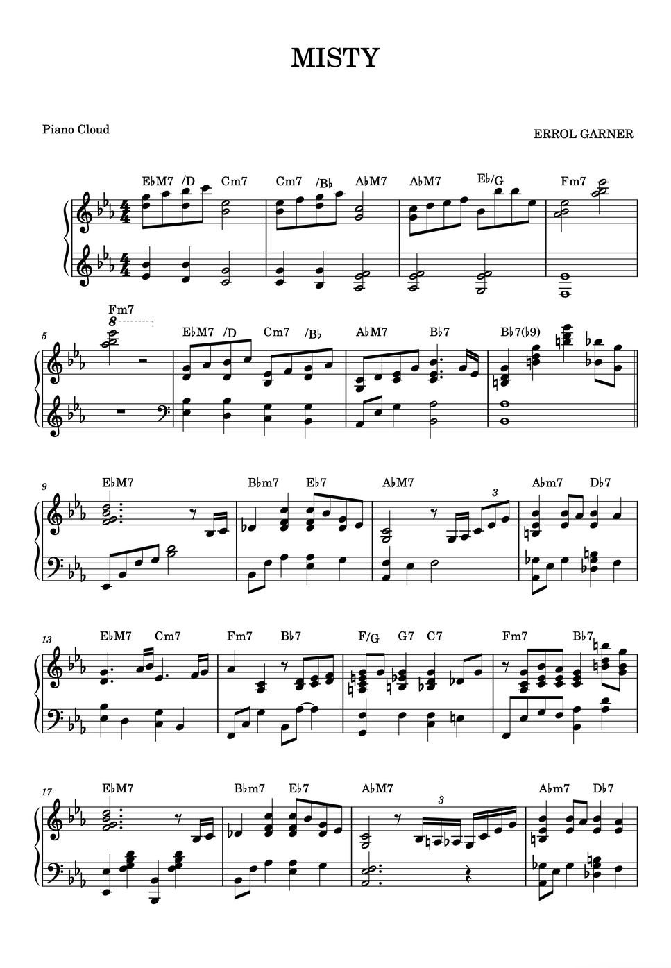 Erroll Garner Misty (Misty / easy jazz piano) by Piano Cloud Sheet