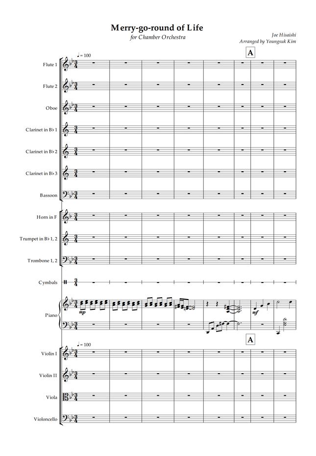 Joe Hisaishi Merry Go Round Of Life Full Score By Youngsuk Kim Sheet