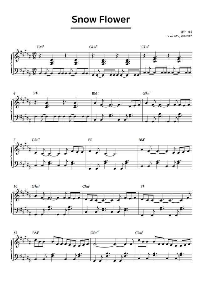 V of BTS Snow Flower (Feat. PEAKBOY) by SweetPiano Sheet