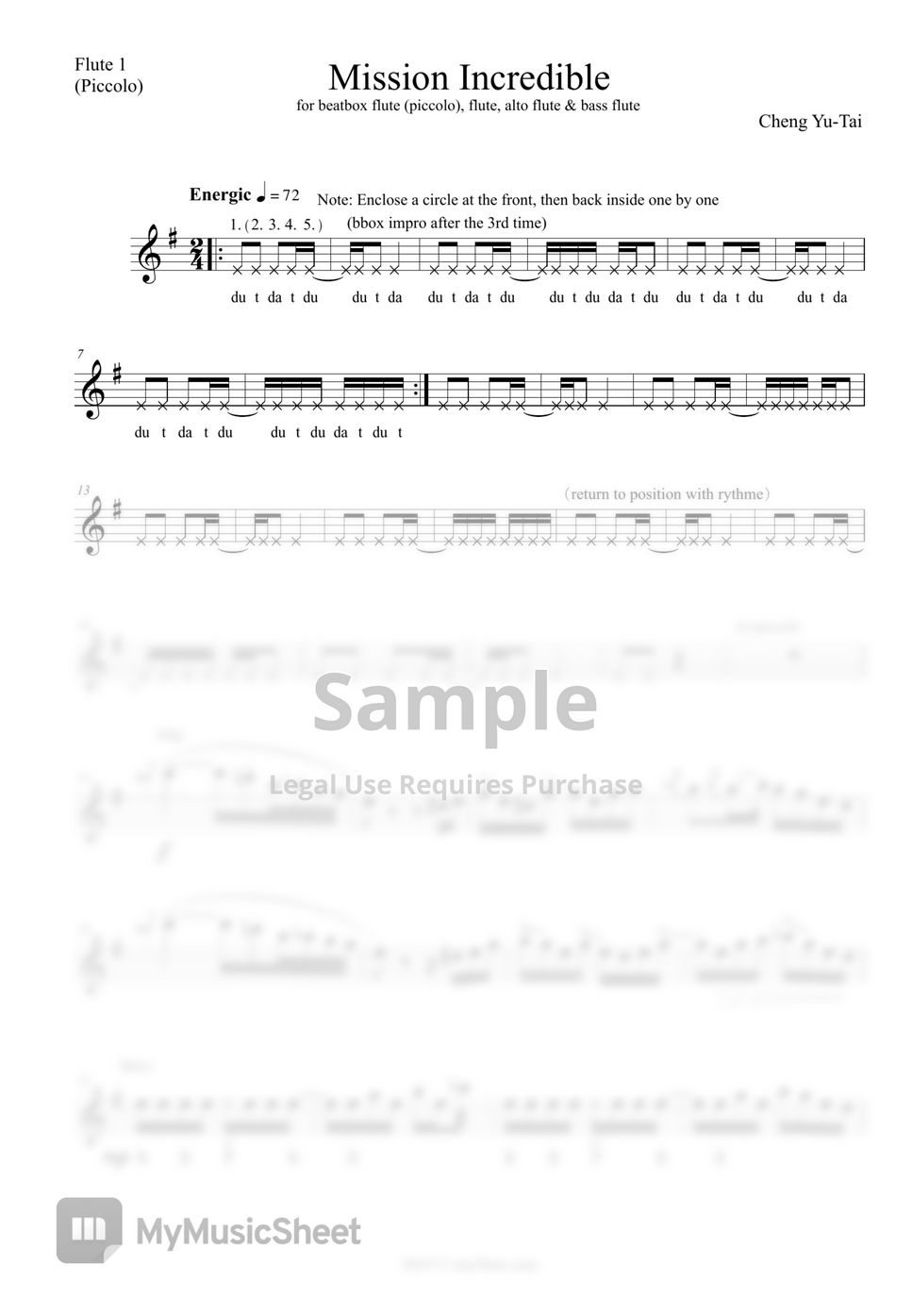 Cheng YuTai Mission Incredible (beatbox flute) Sheet