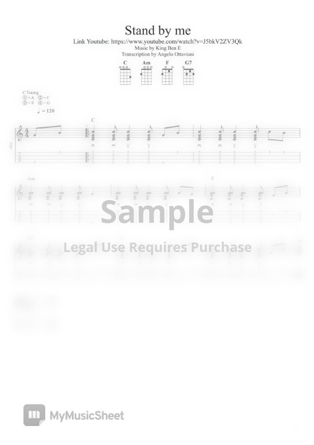 Stand by me Ukulele Beginners by Ukulele tab Sheet Music