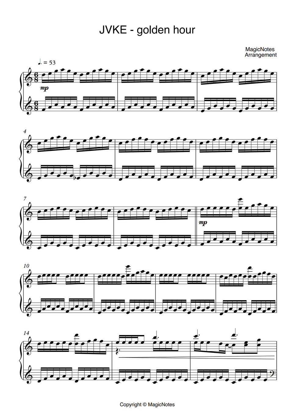 JVKE golden hour (slowed) by MagicNotes Partitura