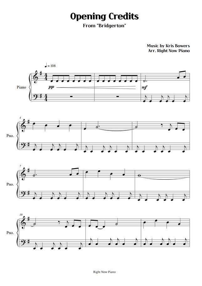 Bridgerton Opening Credits (Easy Piano) Sheet Music