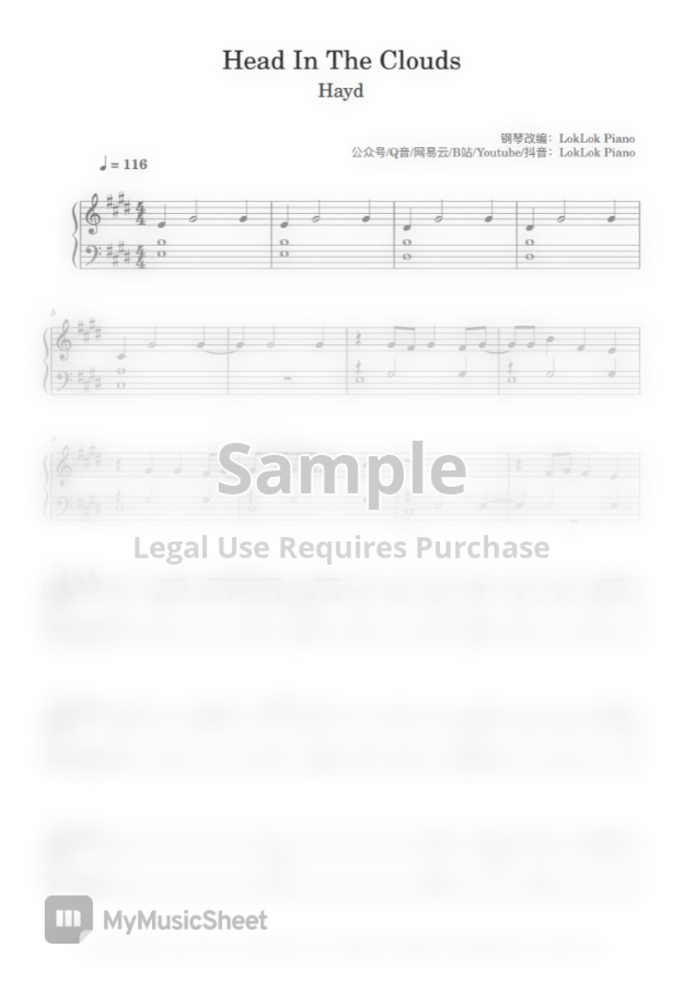 Hayd Head in the clouds by LokLok Piano Partitura