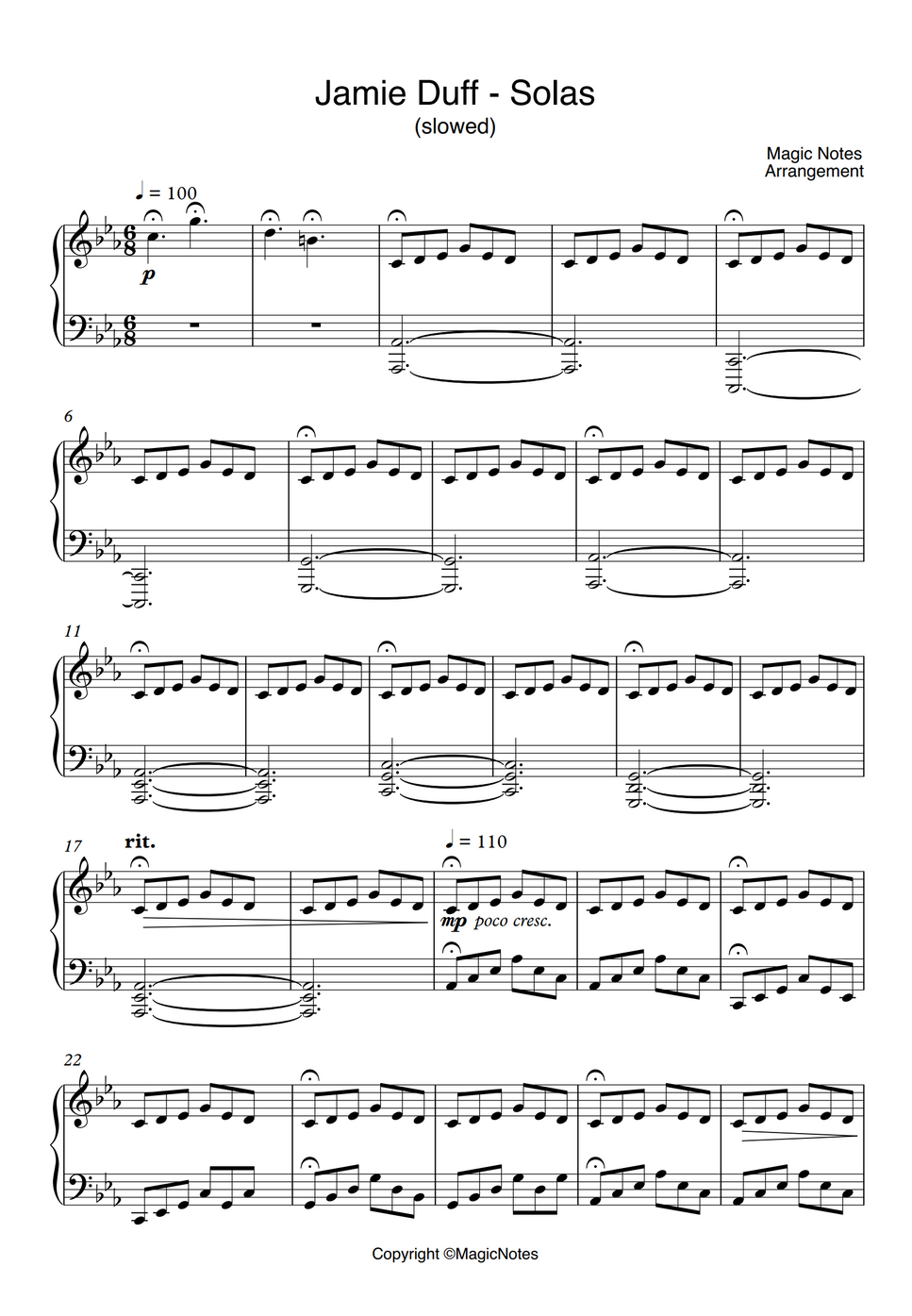 Jamie Duff - Solas (slowed) by MagicNotes Partition musicale