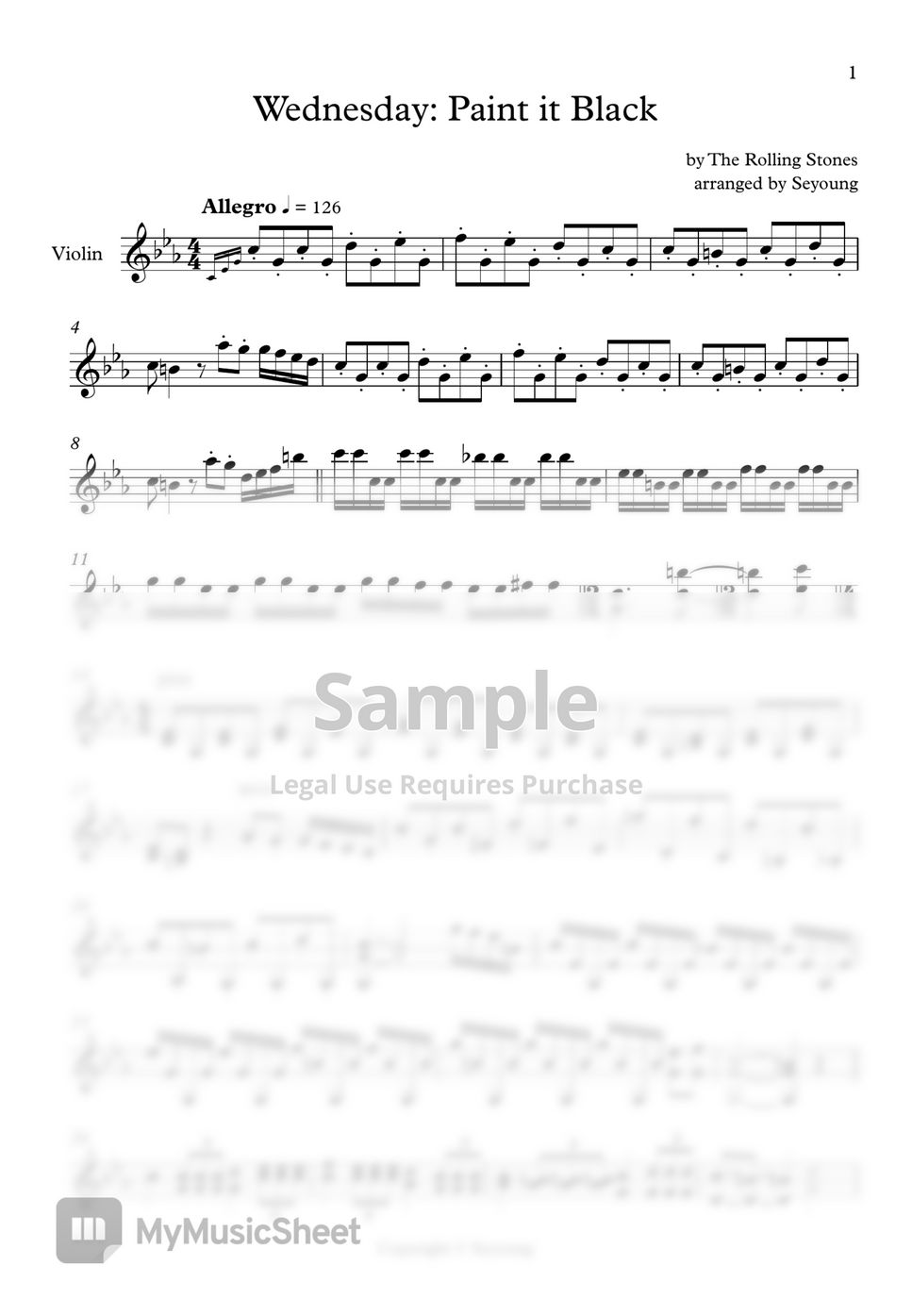 The Rolling Stones Paint it Black (Violin Solo) Hoja by Seyoung