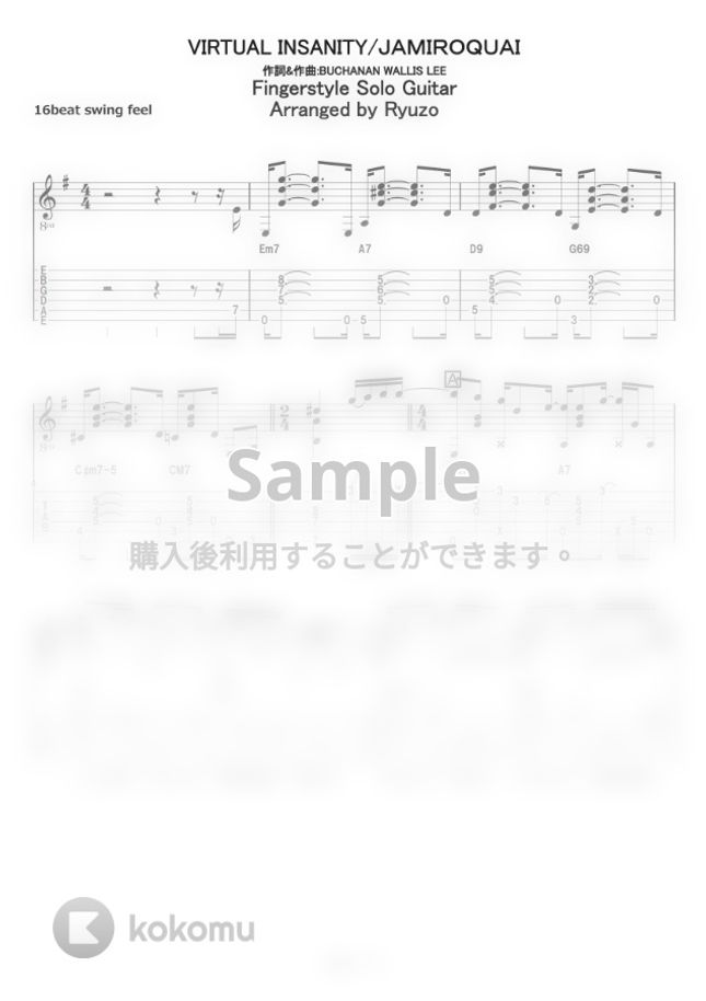 JAMIROQUAI VIRTUAL INSANITY by 龍藏Ryuzo tab 楽譜