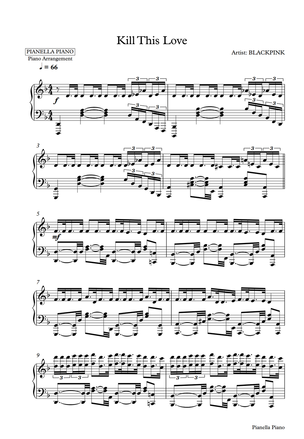 BLACKPINK KILL THIS LOVE (Piano Sheet) by Pianella Piano Sheet