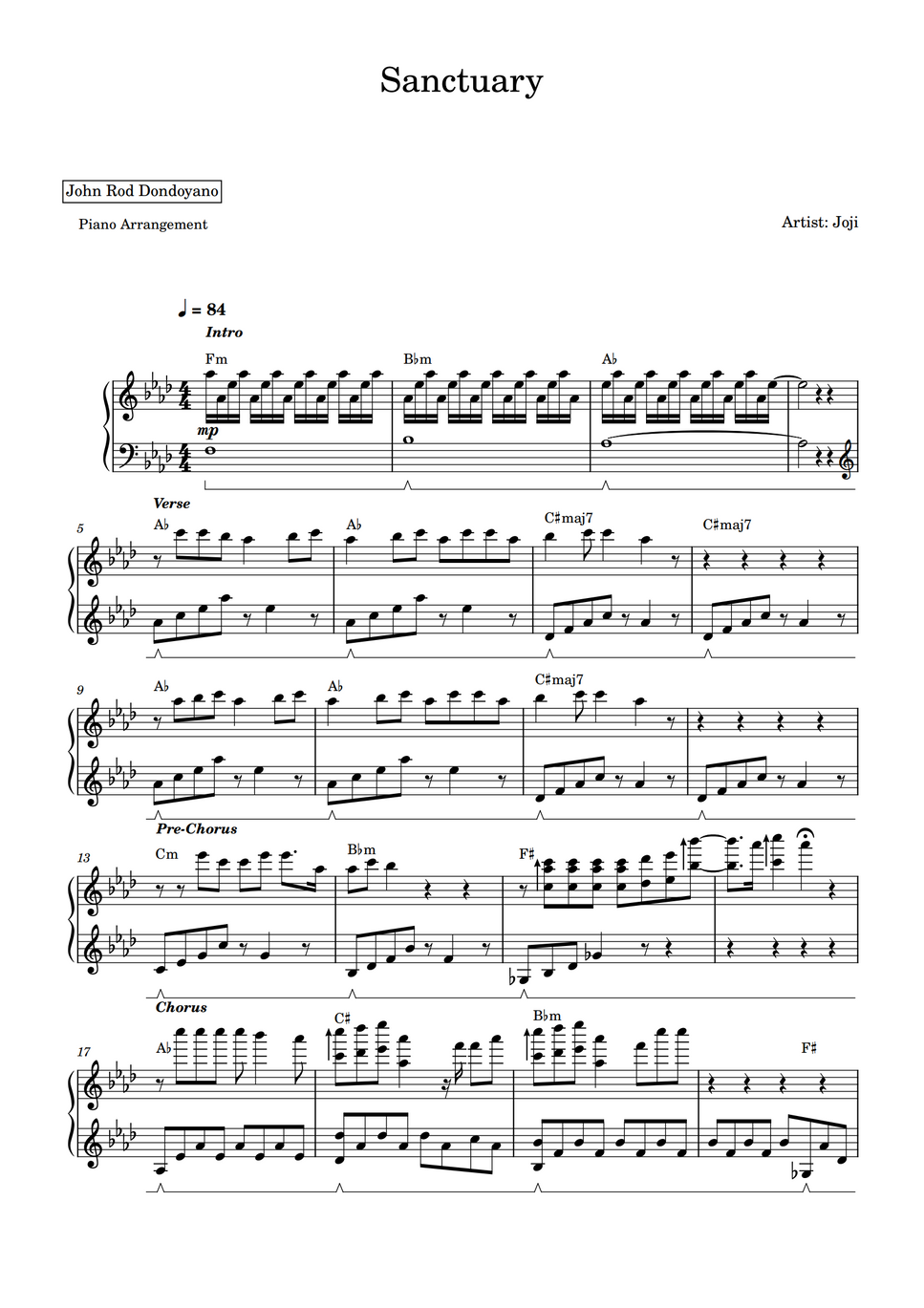Joji Sanctuary (PIANO SHEET) by John Rod Dondoyano Hoja
