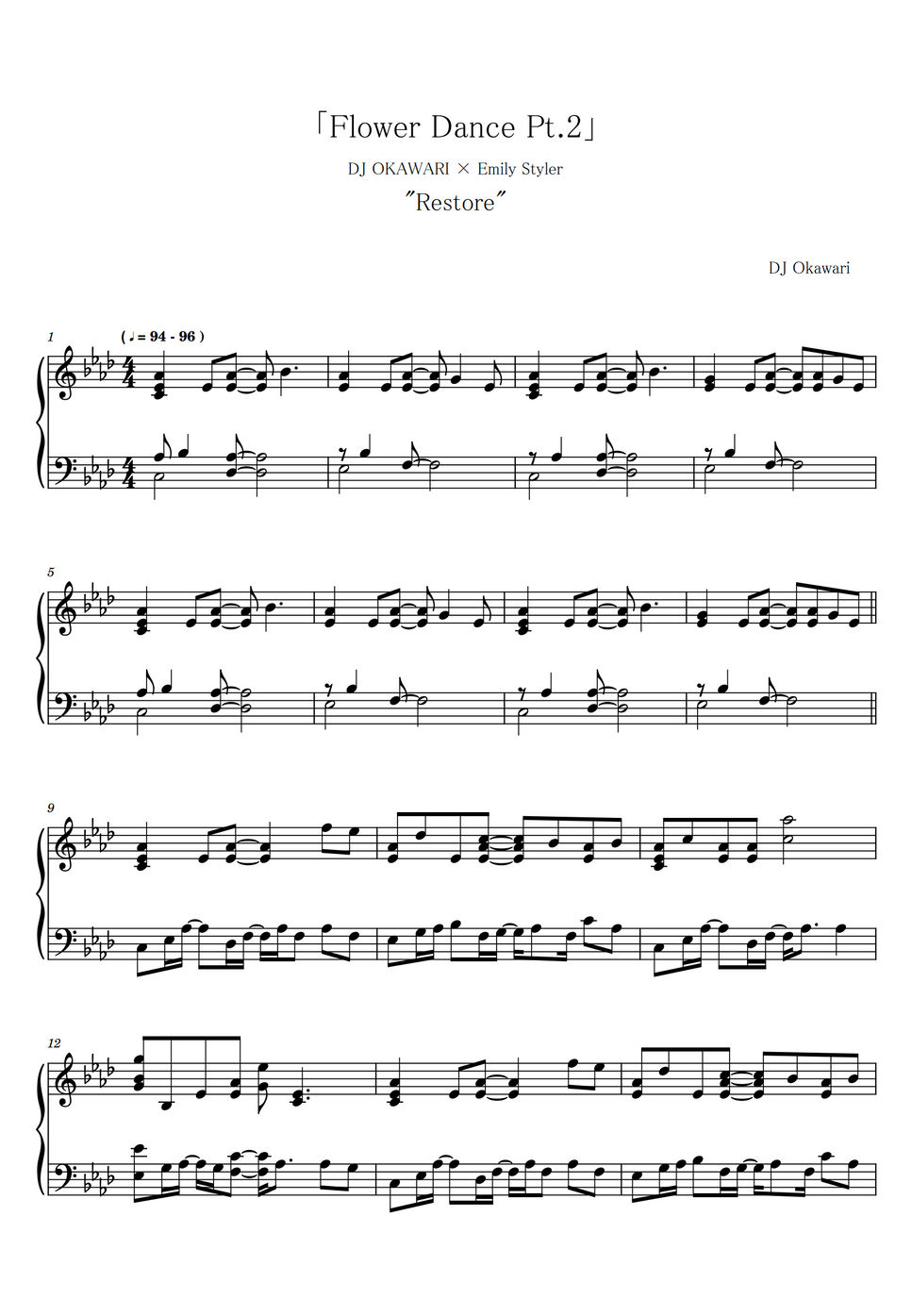 DJ OKAWARI Flower Dance Pt.2 (Sheet Music, MIDI,) by Roxette