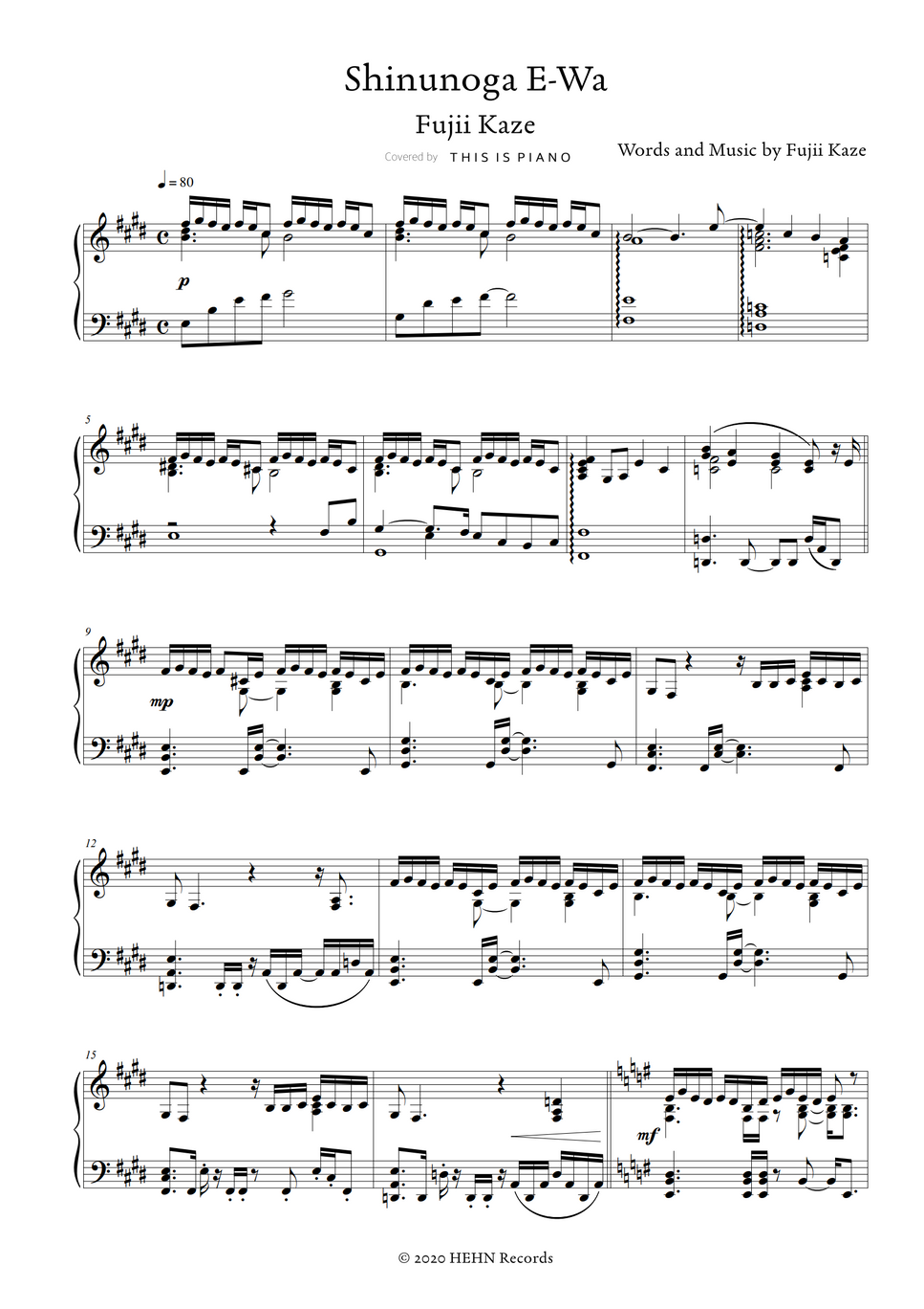 藤井 風 (Fujii Kaze) 死ぬのがいいわ (Shinunoga EWa) by THIS IS PIANO Partition