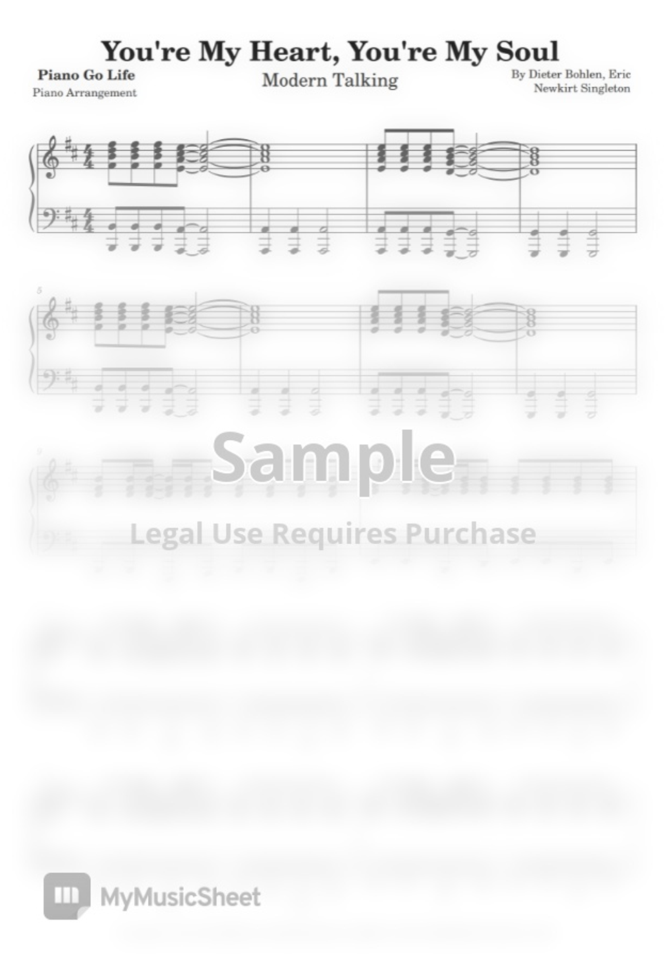 Modern Talking - You're My Heart, You're My Soul Lembar Musik by Piano