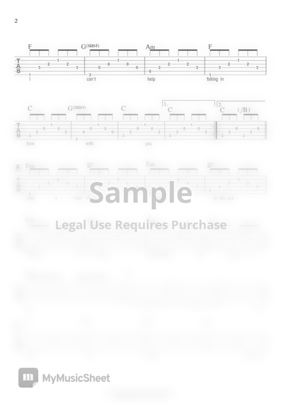 Kina Grannis Can't Help Falling In Love with you (TAB & Chord) by