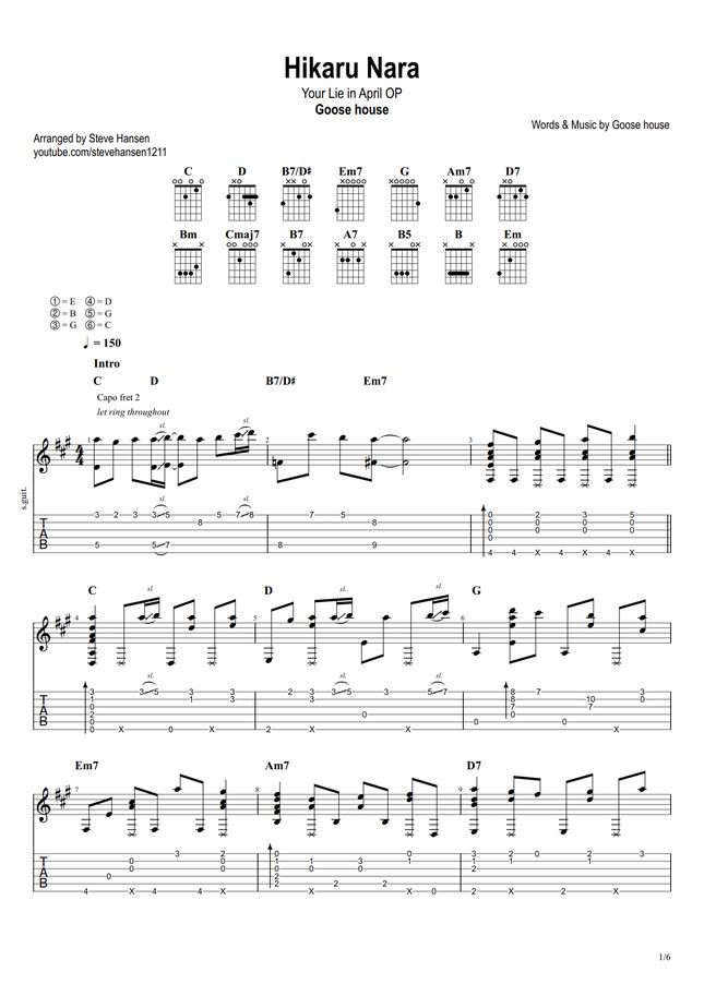 Goose house Hikaru Nara (From "Your Lie in April") (Fingerstyle) by