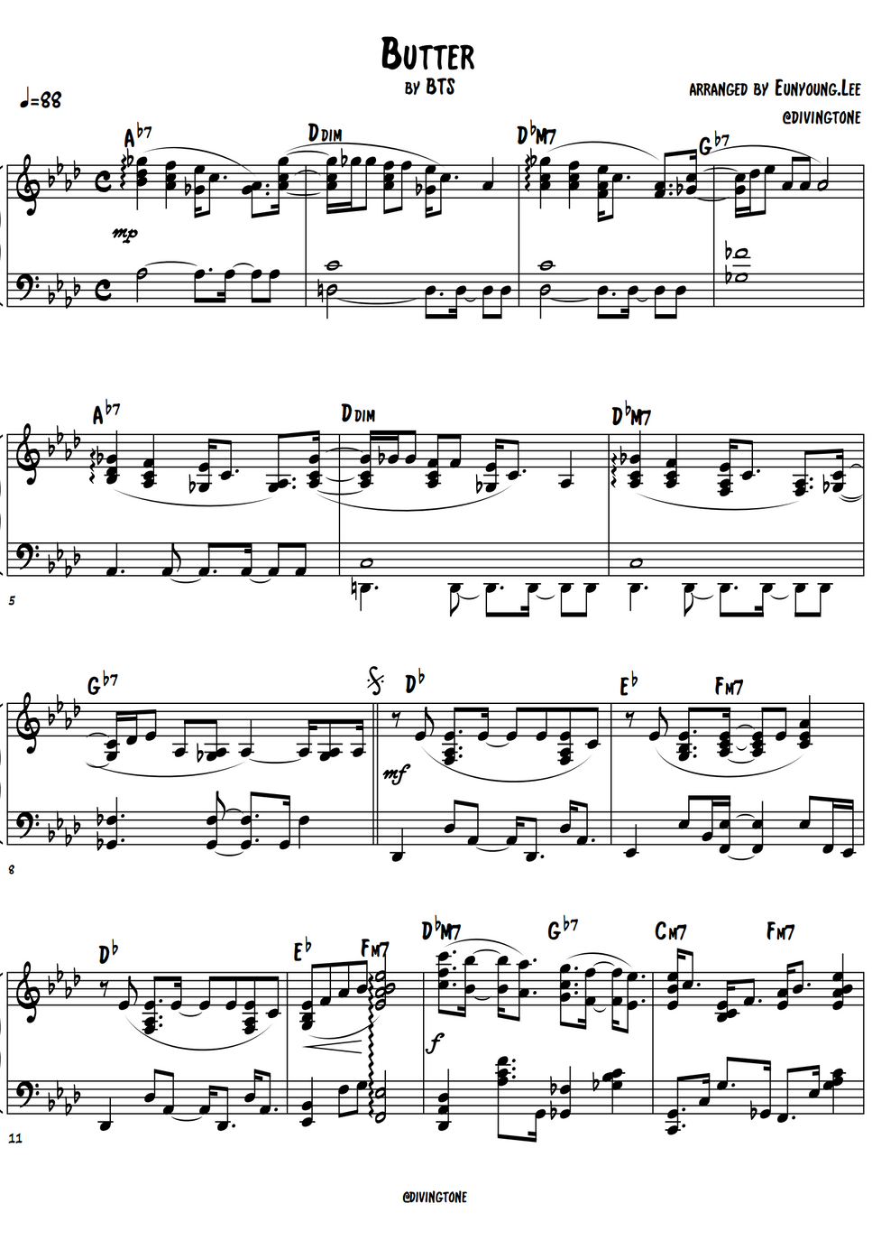 BTS(방탄소년단) - Butter(버터) (piano sheet / 피아노 악보) Hoja by Diving tone