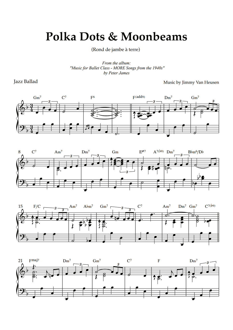 Frank Sinatra Polka Dots & Moonbeams (Rond de jambe) by Peter James Sheet