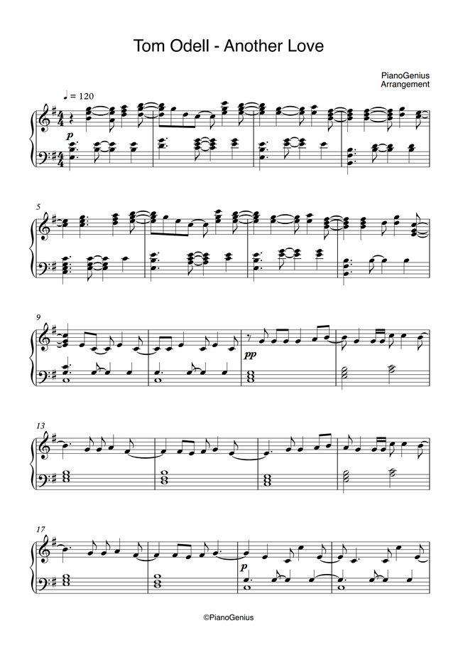 Tom Odell Another Love By Pianogenius Sheet Music