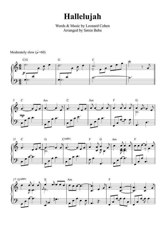 Shrek "Hallelujah" by Leonard Cohen by Søren Bebe Sheet Music