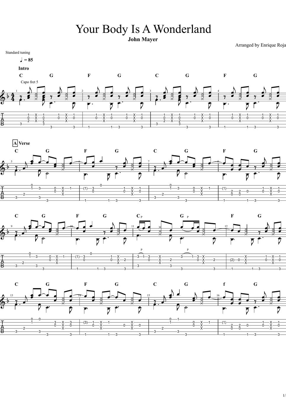 John Mayer - Your Body Is a Wonderland (Fingerstyle Guit) TAB by ...