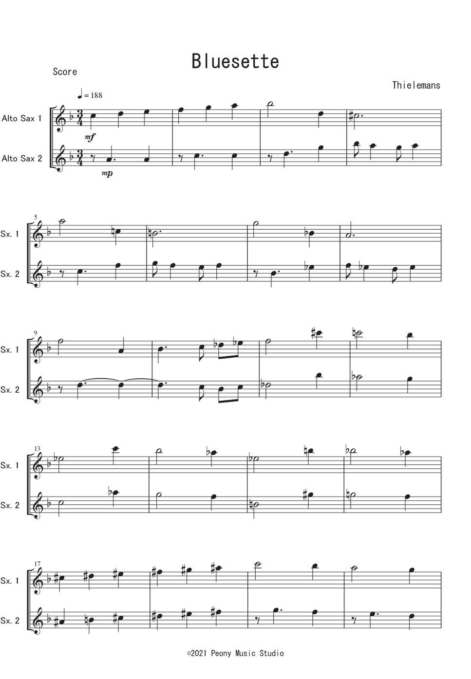 シールマンス - Bluesette (A.Sax二重奏) by Peony