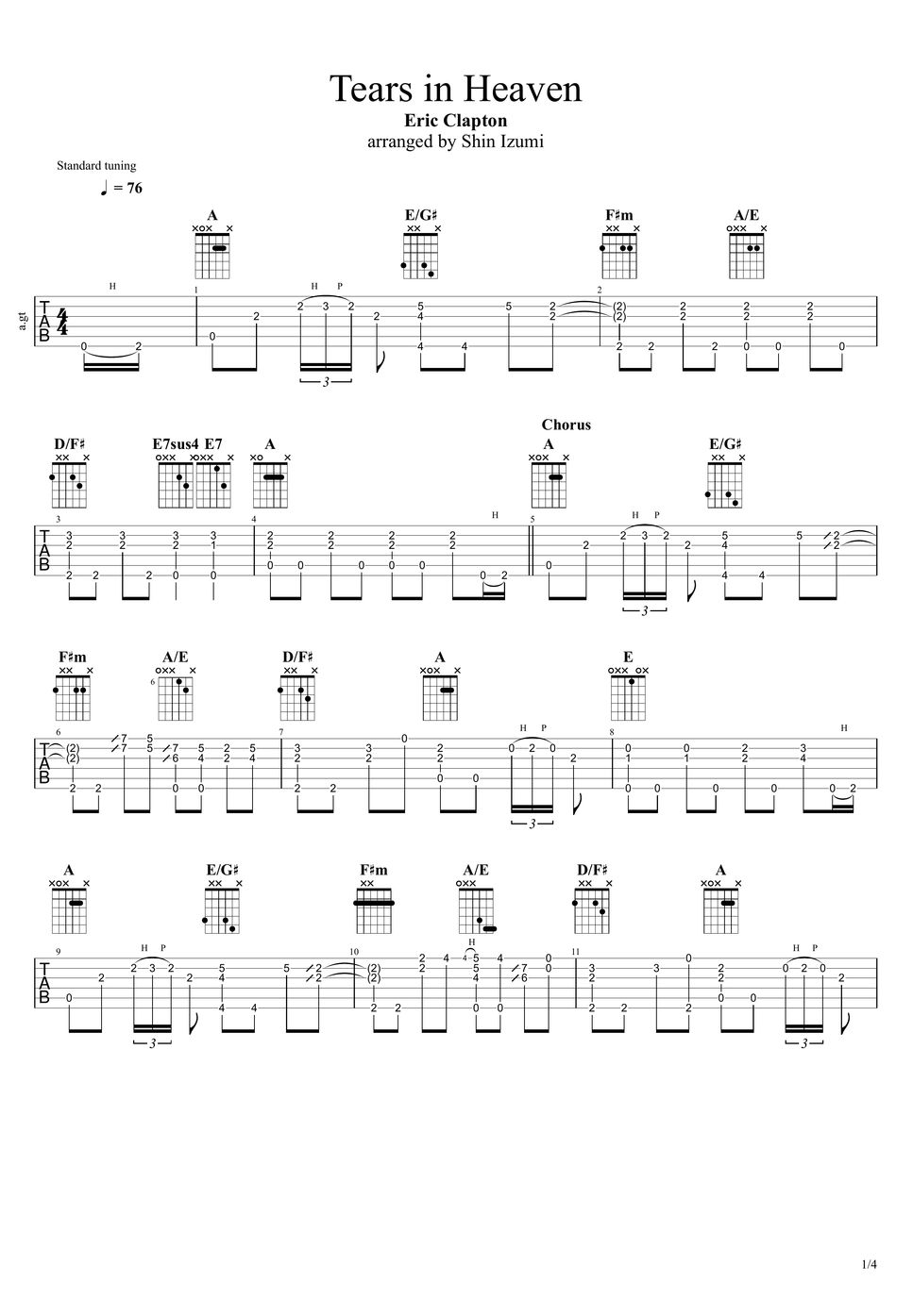 Eric Clapton Tears In Heaven Text Deutsch Eric Clapton - Tears in Heaven TAB by Shin Izumi
