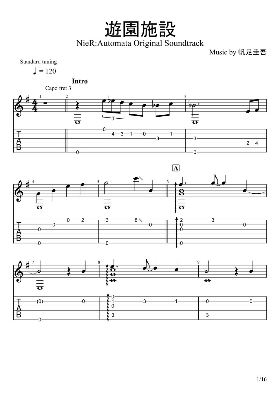 NieR Automata Amusement Park Fingerstyle Sheets By U3danchou