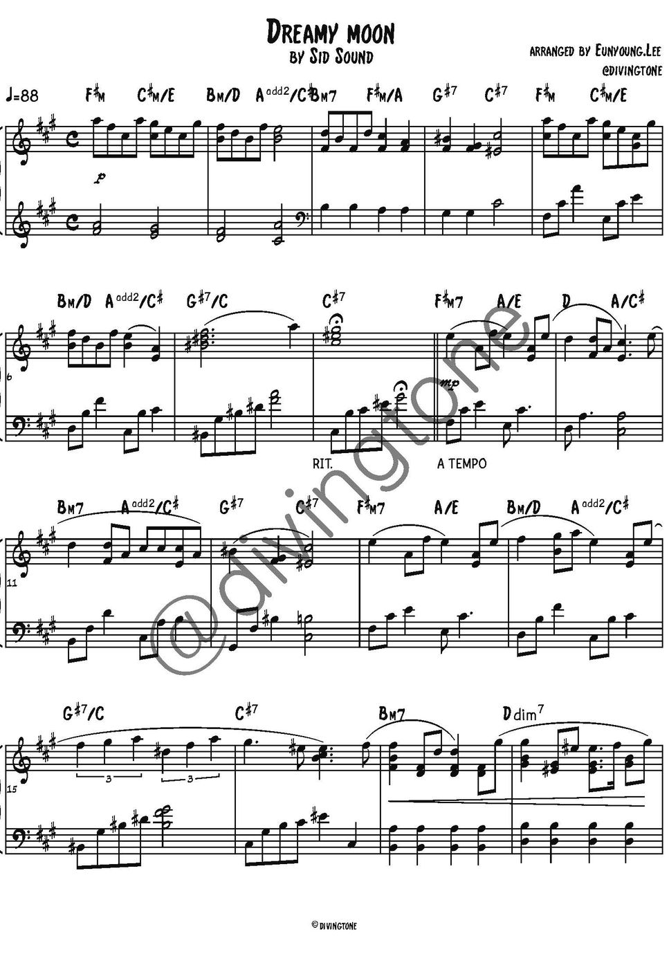 Sid Sound - Dreamy Moon (피아노 악보(piano sheet)) by divingtone