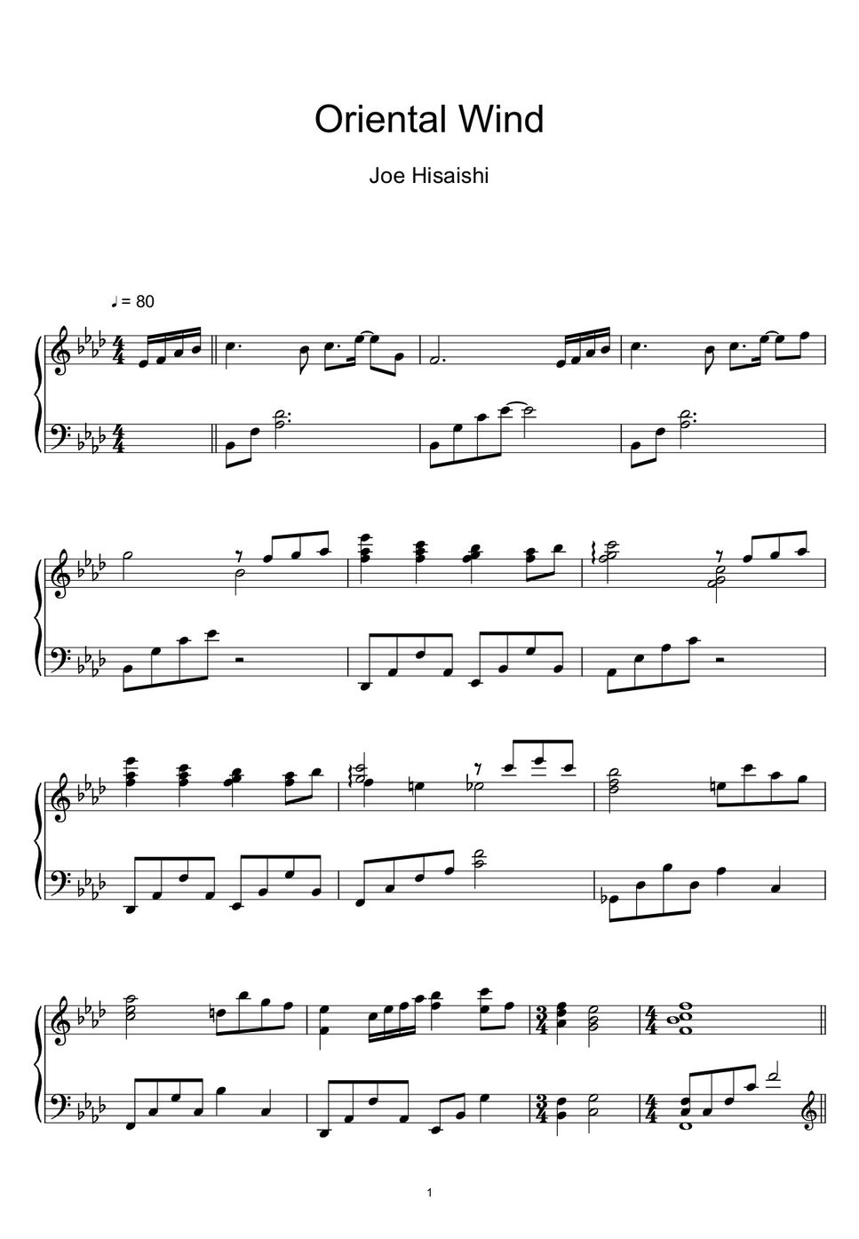 久石譲 (Joe Hisaishi) - Oriental Wind (楽譜, Sheet Music, MIDI,) by sayu
