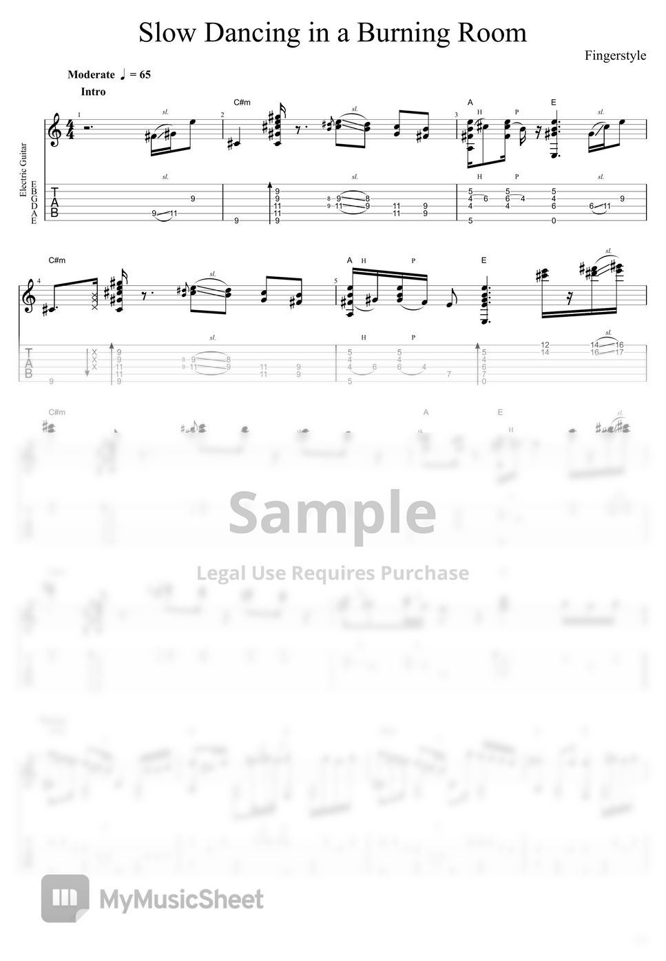 John Mayer Slow Dancing in a Burning Room (Electric Fingerstyle Guitar) Tab + 1staff by Scott