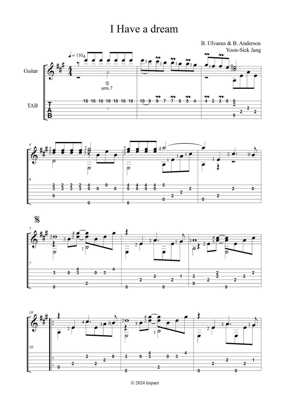 B. Ulvaeus, B. Anderson - I have a dream (a piece for guitar solo at intermediate level) by Yoon-Sick Jang