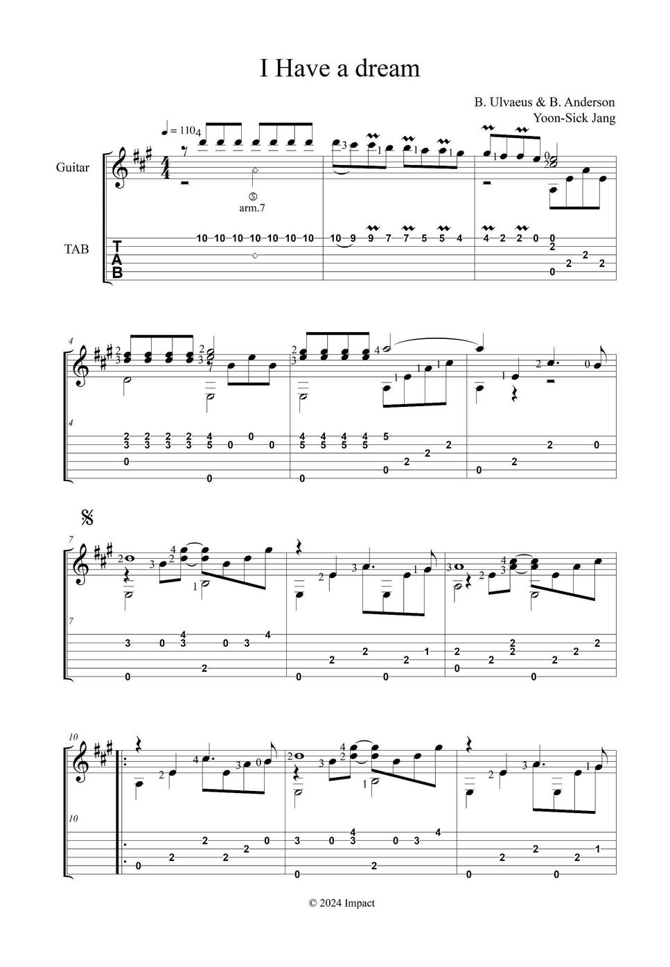 B ulvaeus b anderson i have a dream a piece for guitar solo at