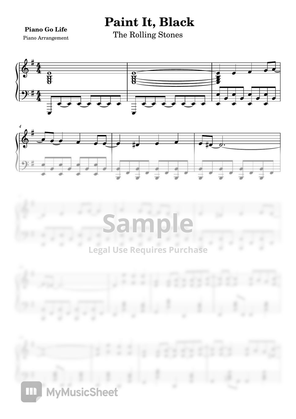 The Rolling Stones Paint It, Black Sheet by Piano Go Life