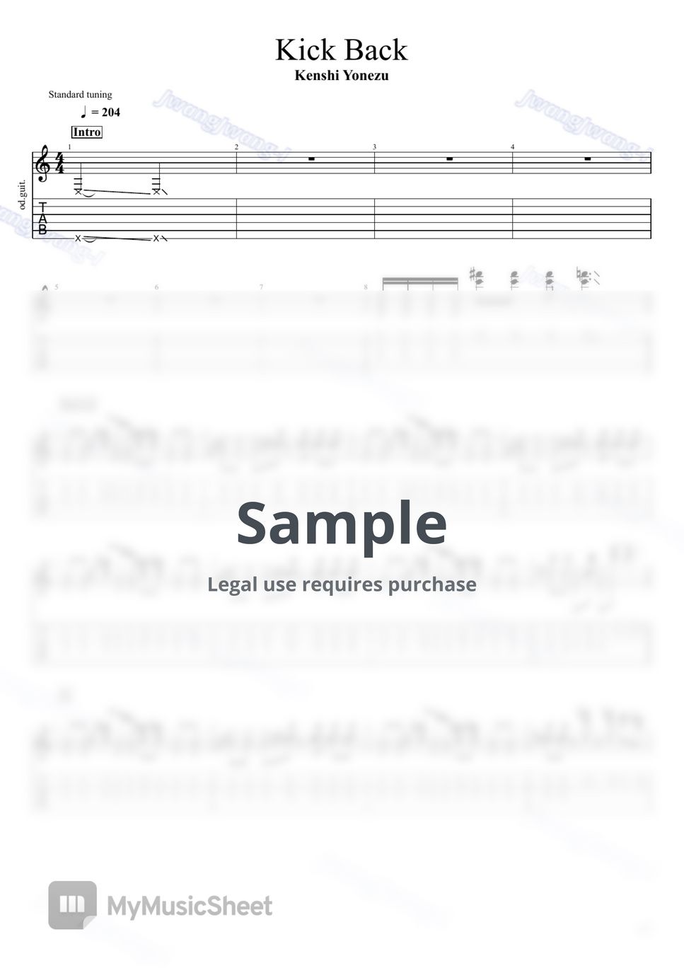 Kick Back Score Kenshi Yonezu - Kick Back Tab + 1staff by JWANGJWANG-I