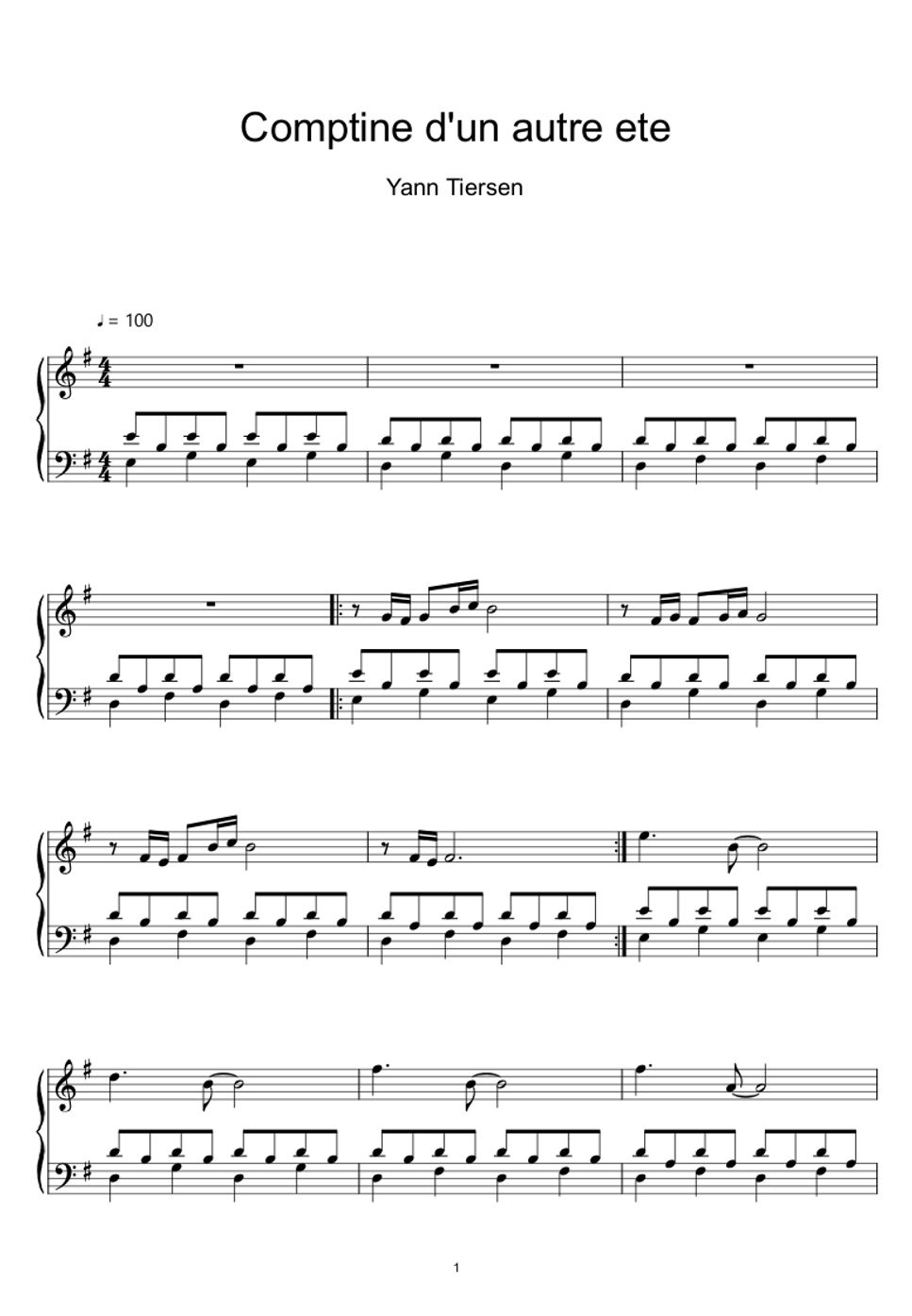 Yann Tiersen - Comptine D'un Autre Été (Sheet Music, MIDI,) by sayu