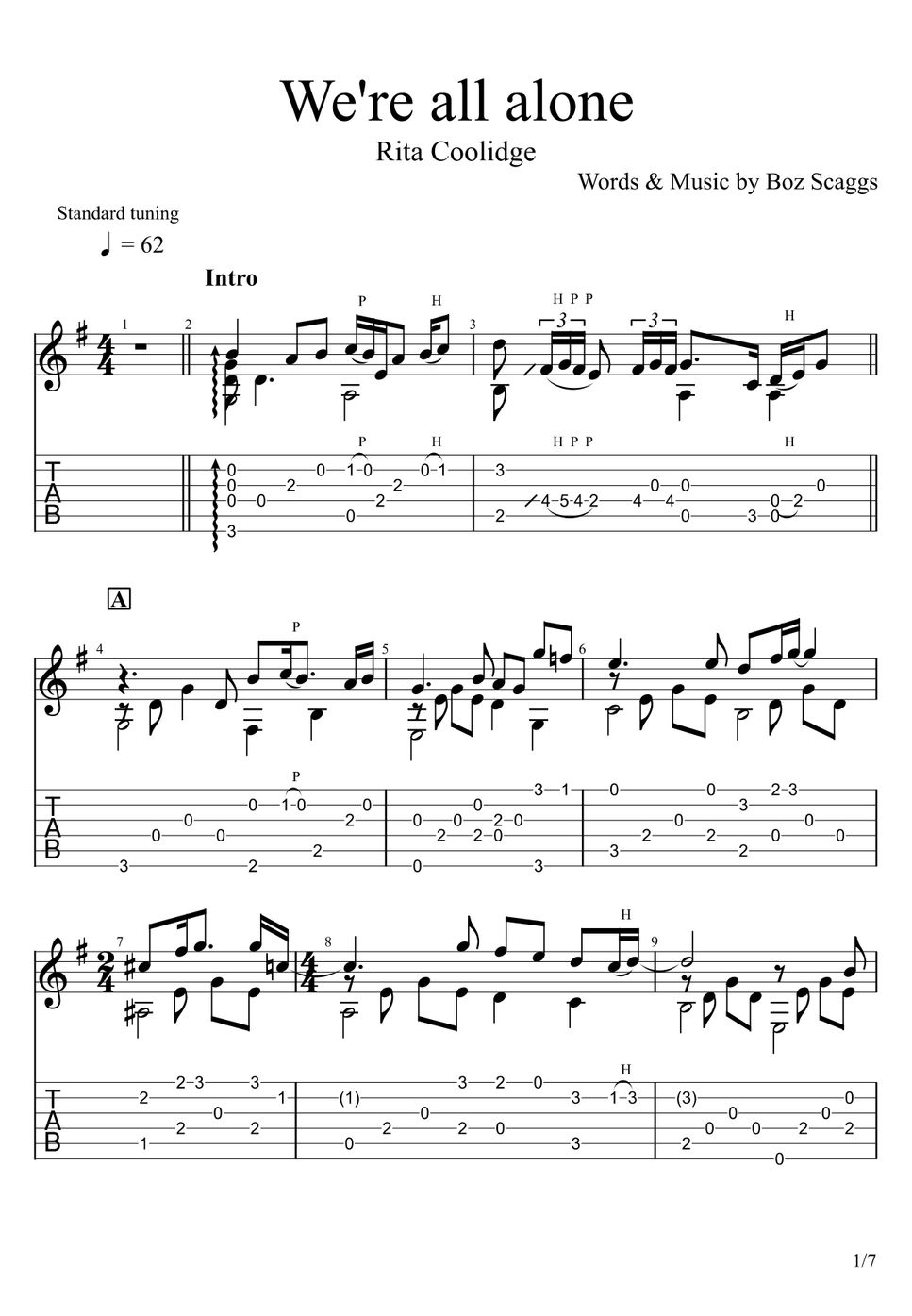 Rita Coolidge - We're All Alone (Fingerstyle) by u3danchou