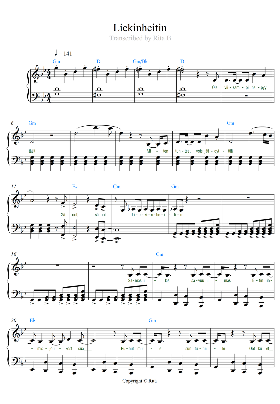 Linda Lampenius, Pete Parkkonen - Liekinheitin (2 pdfs: solo+duet) by Rita B