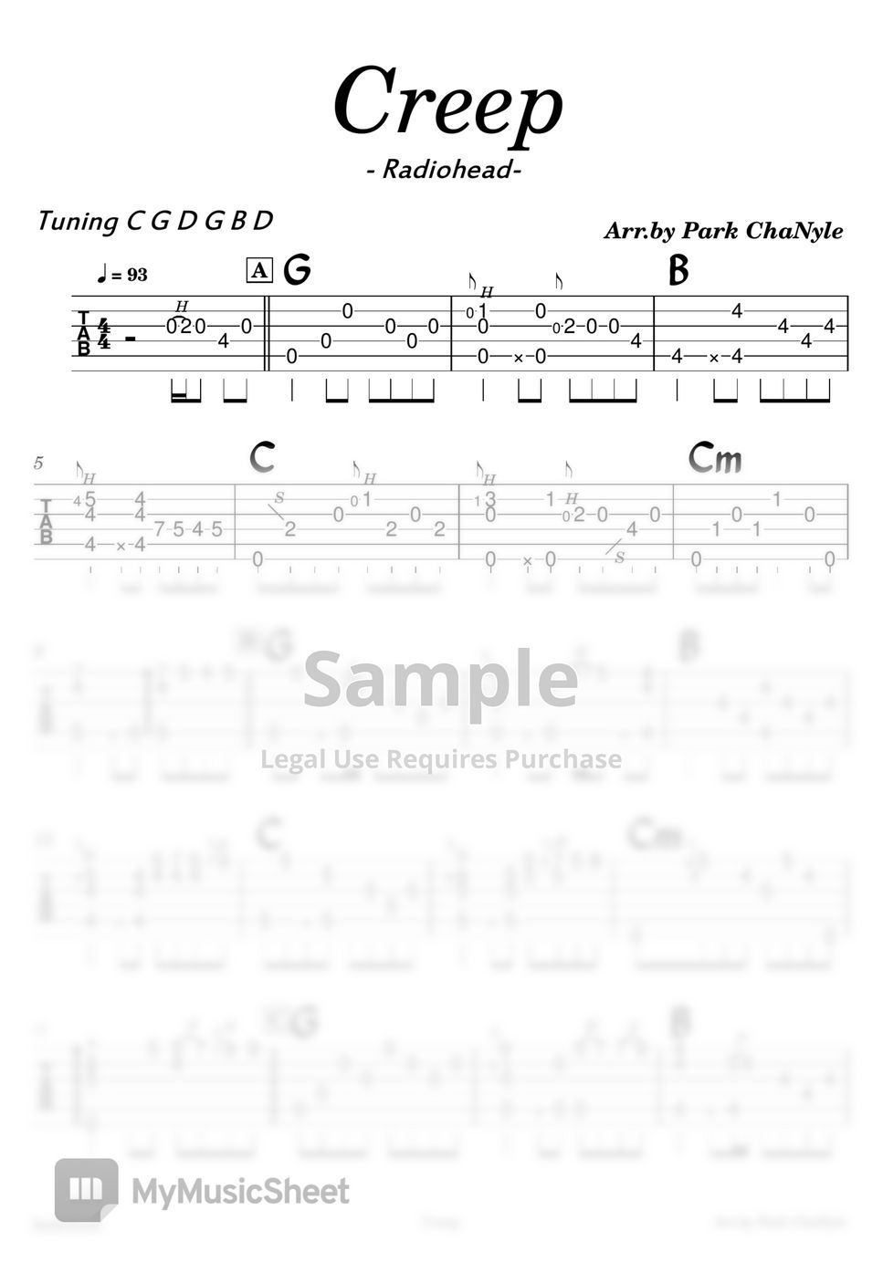 Radiohead Creep (Acoustic Fingerstyle Guitar) TAB by Park ChaNyle