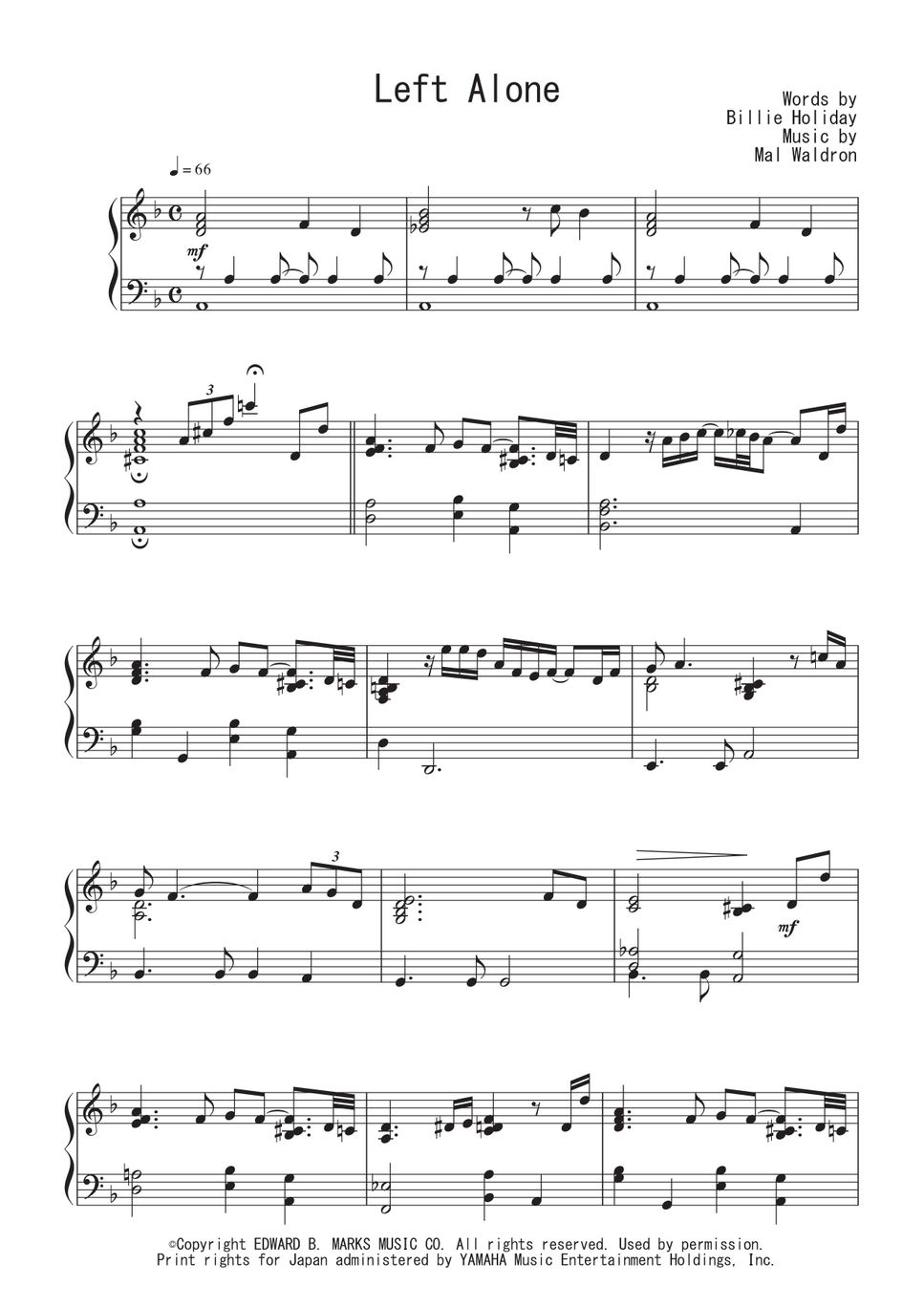 Waldron - Left Alone ピアノ楽譜PDF | Peony | Kokomu