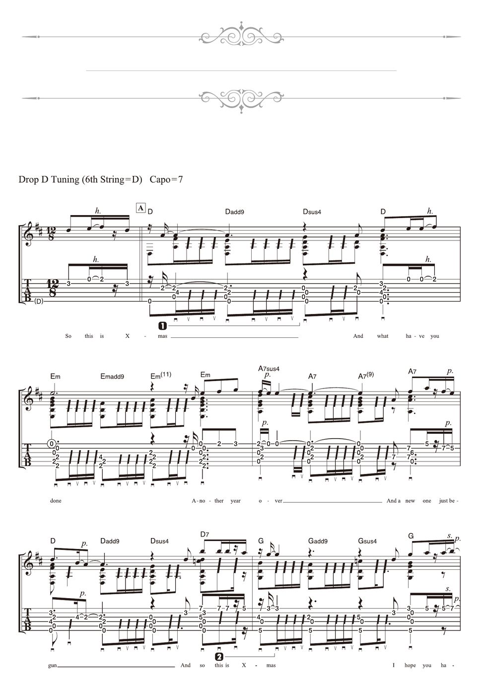 John Lennon Happy Xmas War Is Over Solo Guitar Tab By Daisuke