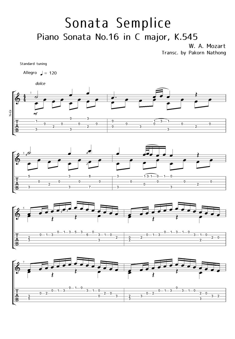 Mozart Sonata Simplice (Piano Sonata No.16 in C Major, K.545) Solo