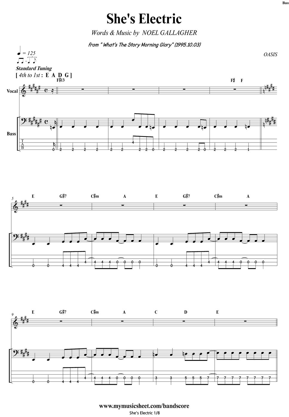 Oasis She's Electric Bass TAB